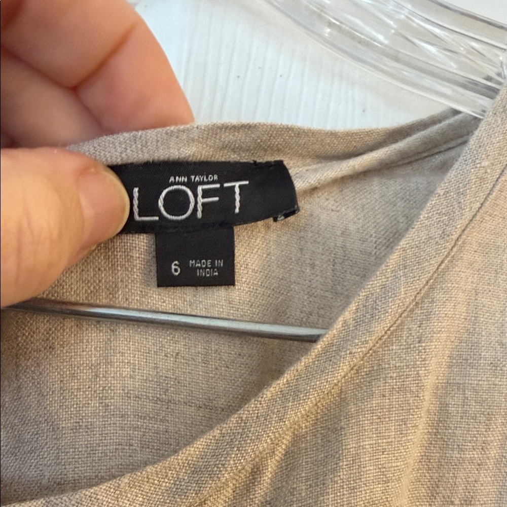 LOFT Linen Beige Romper with Black Floral embroidery - Picture 3 of 9